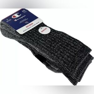 Champion Adult 2 Pk Grey Black Crew Wool Cushion Outdoor Athletic Sock Set 6-12